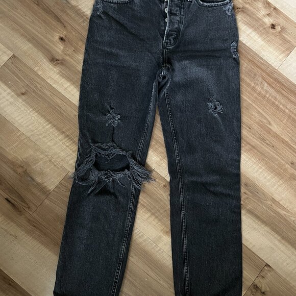 Abercrombie & Fitch Women's High Rise Dad Jeans - Ripped Black Wash - 25 SHORT - Picture 6 of 10